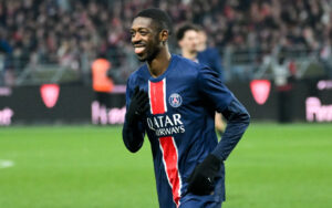 อุสมาน เดมเบเล่ ฉลองประตูที่ยิงใส่เชลซี